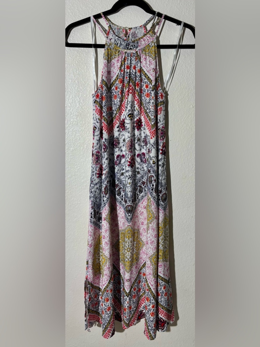 LOFT White Maxi Skirt with Pink, Yellow & Black Floral Patchwork